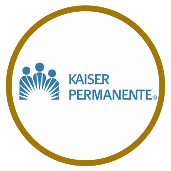 kaiser permanente logo in gold circle and white background