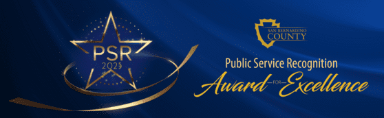 Public Service Recognition 2025 Award for Excellence banner with SB County logo and gold star design.